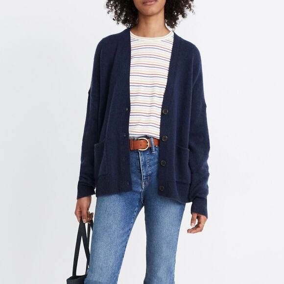 Madewell Short Kent Ex-Boyfriend Cardigan Sweater in Blue Nightfall - Picture 1 of 8